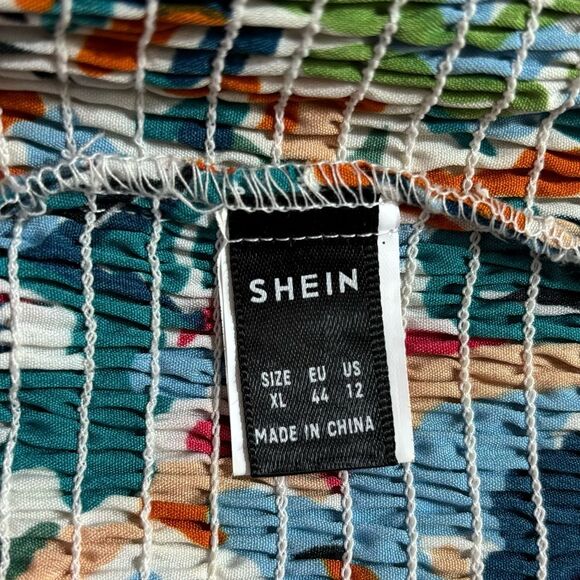 SHEIN Allover Print Ruffle One Shoulder Puff Sleeve Top XL NWOT - Picture 4 of 11